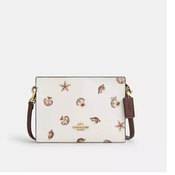 🤎Coach NWT Cream Slim Crossbody Bag With Shell Print and Gold Hardware - Picture 1 of 9